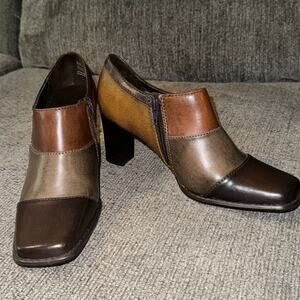 Highlights Ankle Boots Women's 7 Tri-Color Side Zipper Square Toe Block Y2K VTG